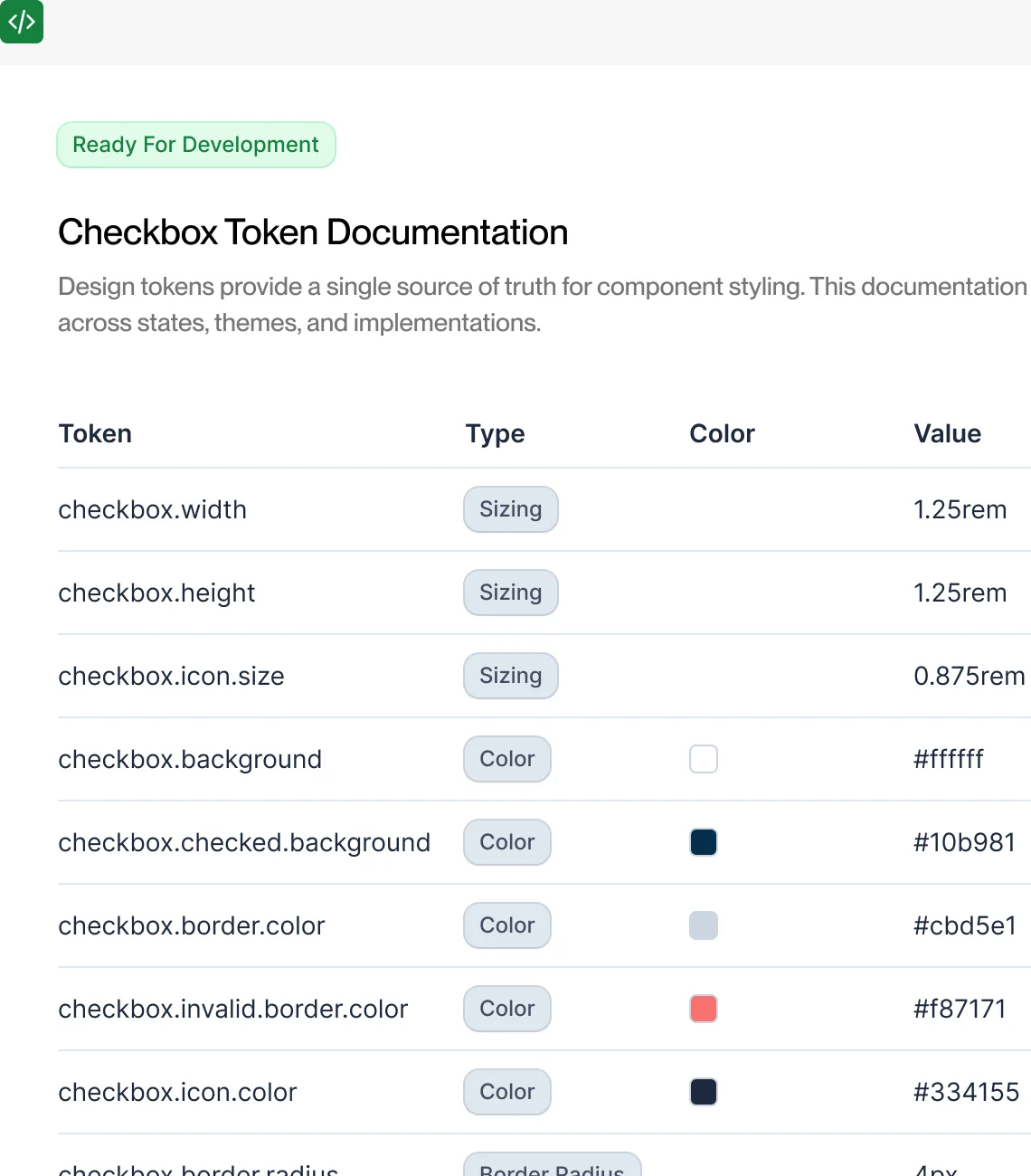 Developer documentation and tokens