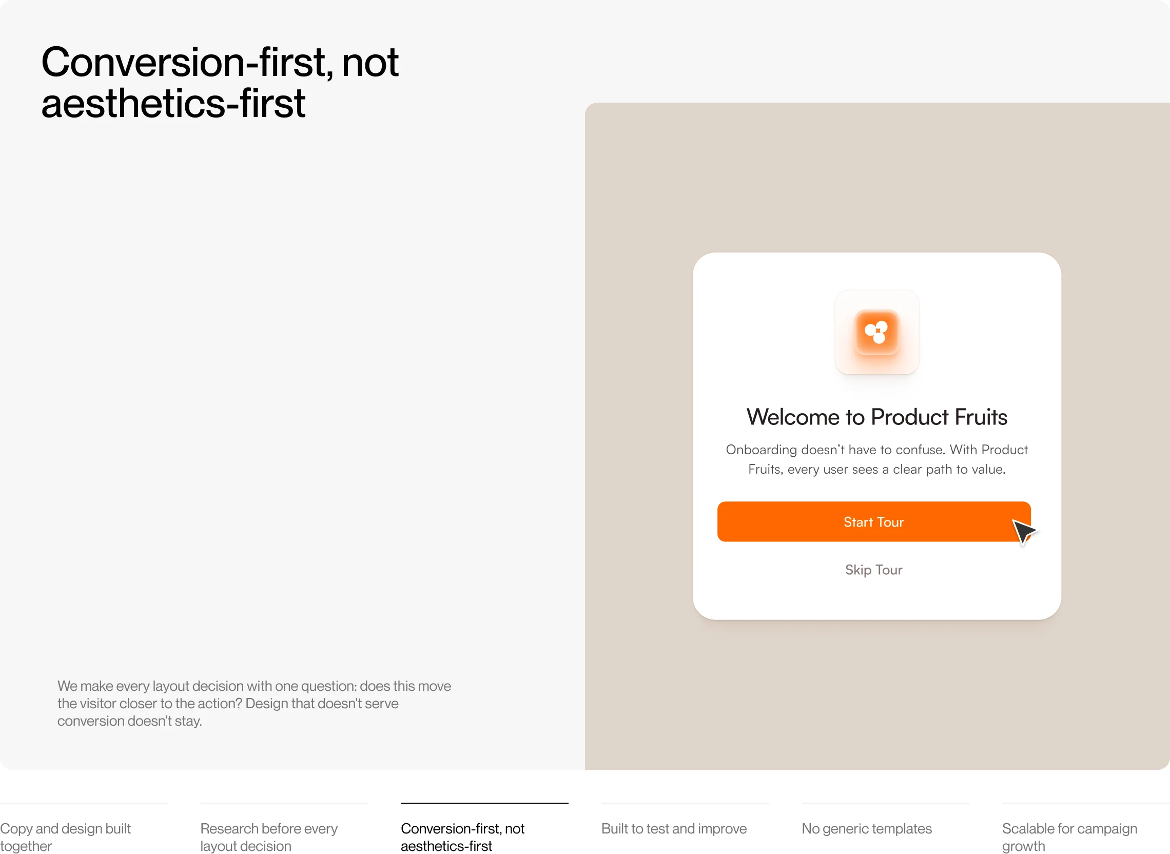 Conversion-first, not aesthetics-first