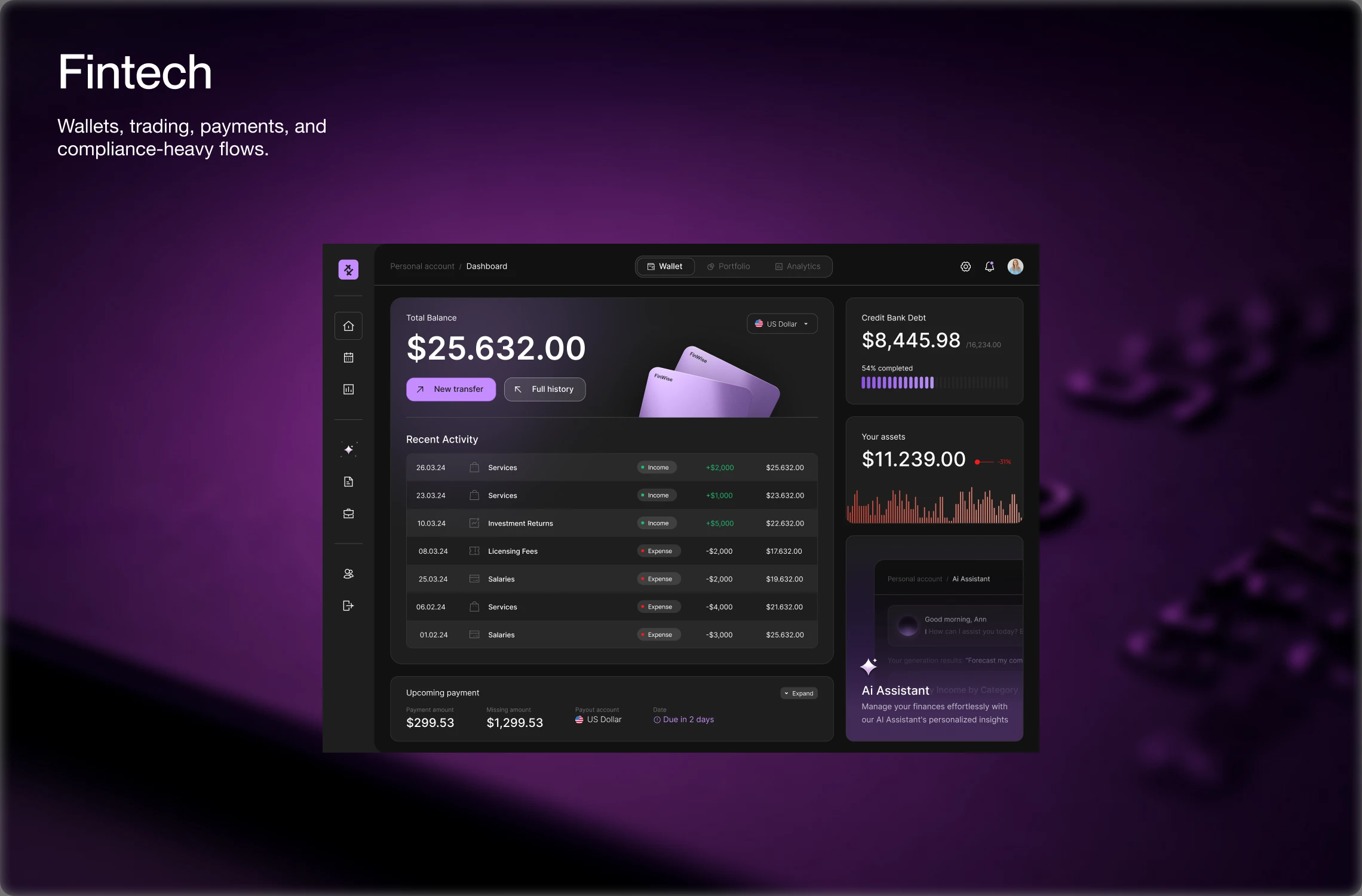 Fintech — wallets, trading, payments, and compliance-heavy flows.