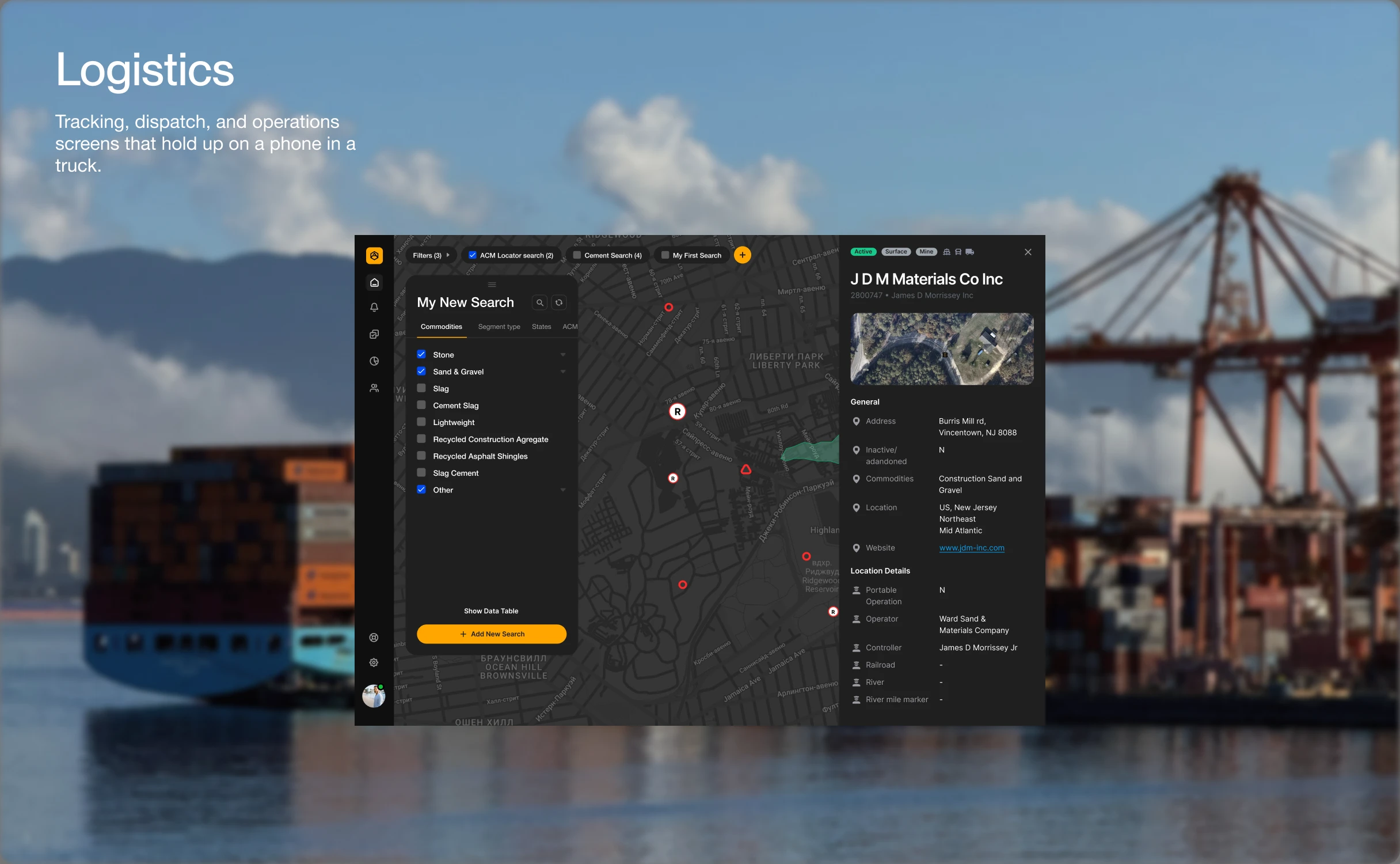 Logistics — tracking, dispatch, and operations screens that hold up on a phone in a truck.