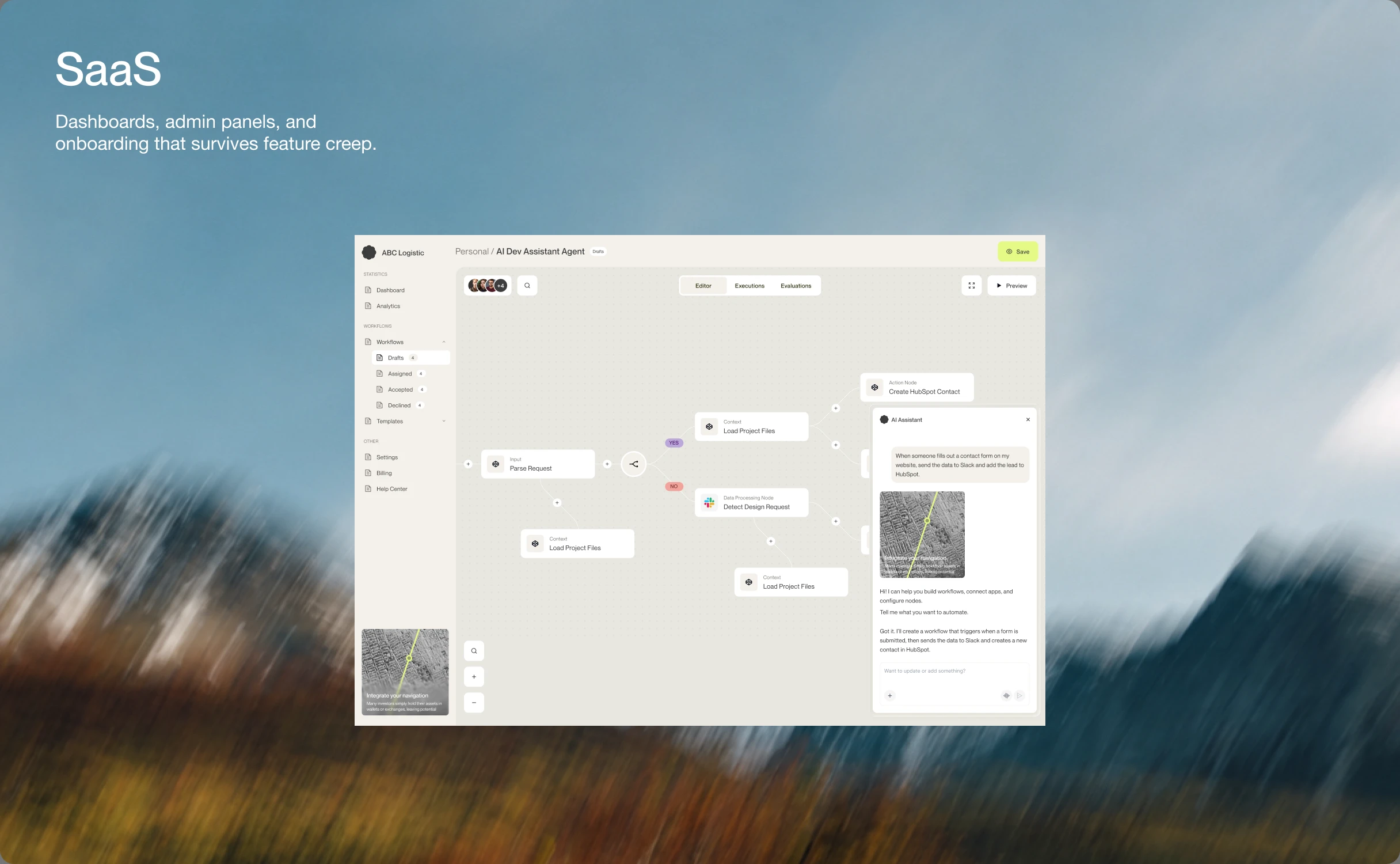 SaaS — dashboards, admin panels, and onboarding that survives feature creep.